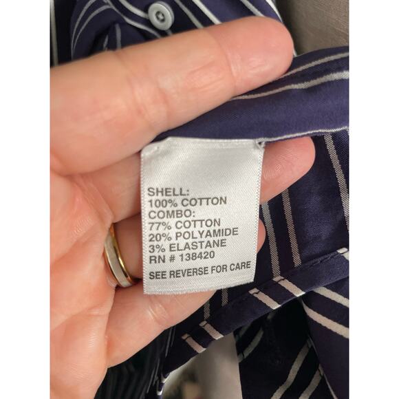 Per Se by Carlisle Women's Navy White Stripe Long Sleeve Collared Top. Size 8. - Picture 8 of 8